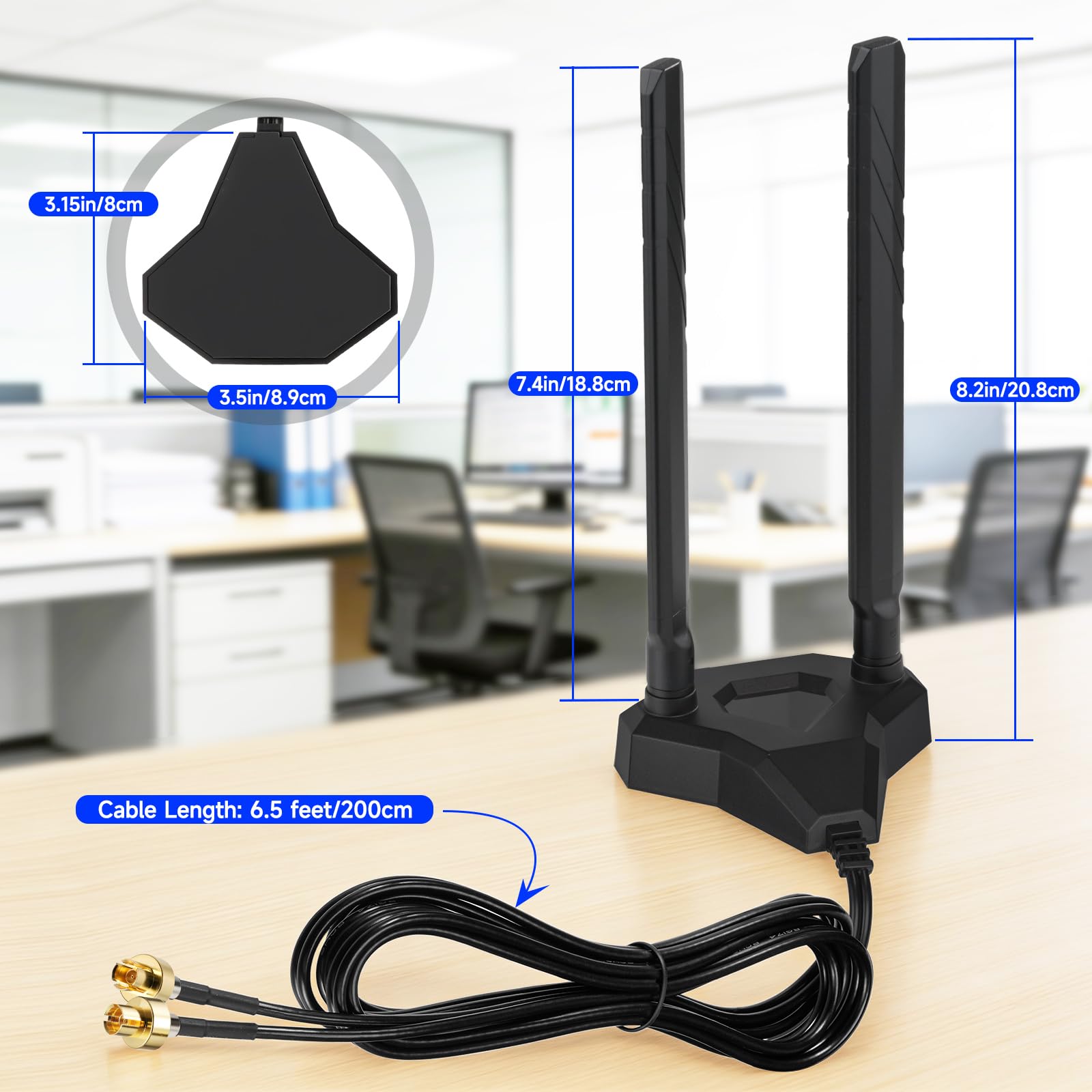 Eightwood Antenne de carte mère de jeu WiFi 7 avec base magnétique compatible avec ASUS ROG Strix X870E-E/B850-I, TUF Gaming B850-PLUS/ X870-PLUS, ProArt X870E-CREATOR, ROG Crosshair X870E Hero