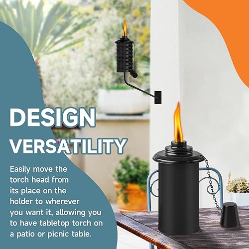 Miniatura 5 de Paquete de 6 antorchas negras de citronela montadas en la pared, 16 onzas, antorchas de metal para exteriores, antorchas de jardín recargables para