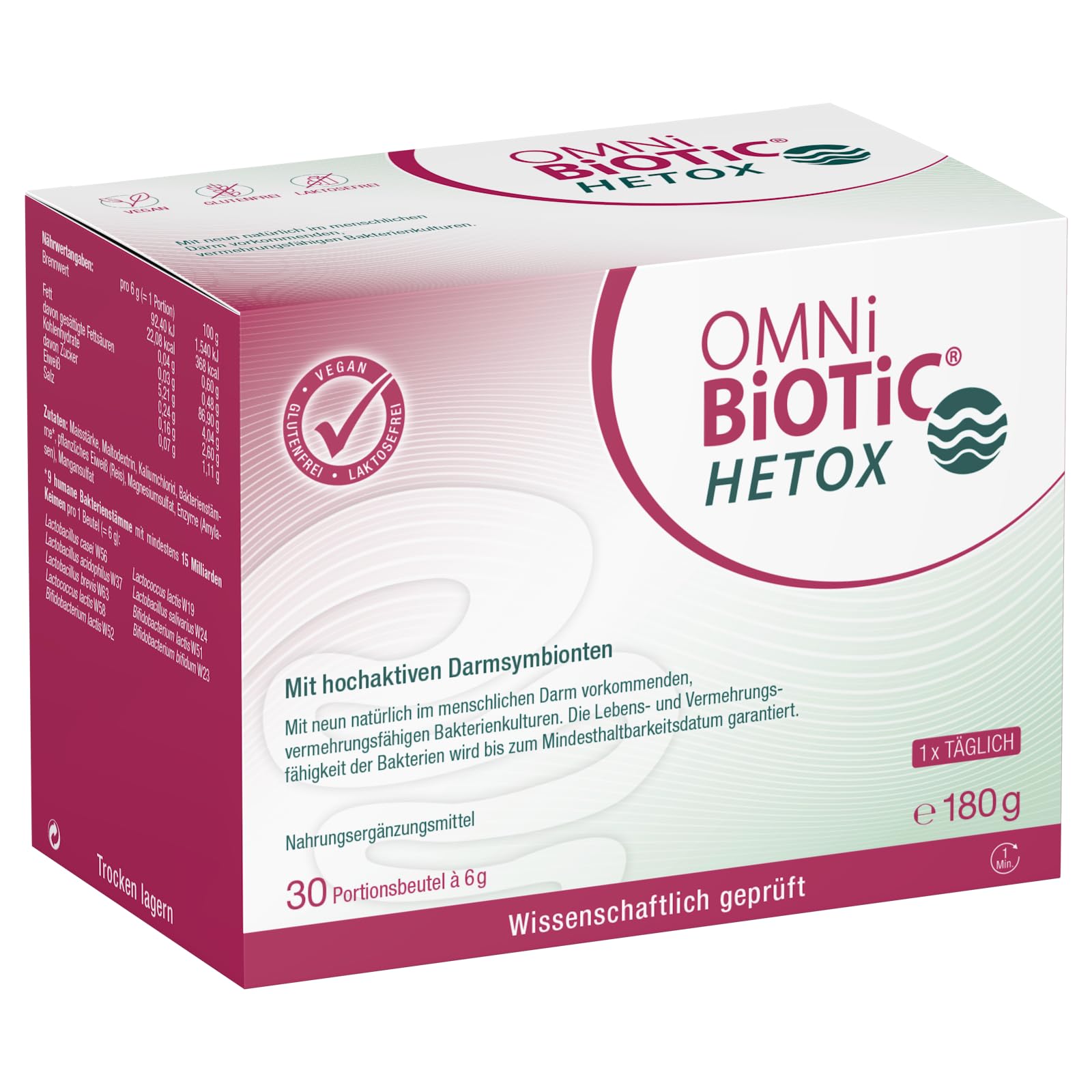 OMNi BiOTiC HETOX, 30 Portionen (180g), 9 Bakterienstämme, 15 Mrd. Keime pro Tagesdosis, Pulver, Vegan, Glutenfrei, Lactosefrei, Zur täglichen Anwendung