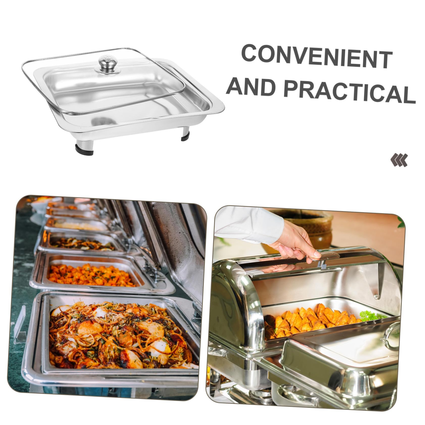 Protege Alimentos y Evita Suciedad Bandeja Rectangular con Tapa para Buffet de Acero Inoxidable Adecuado para Exhibición en Tiendas y Comedores