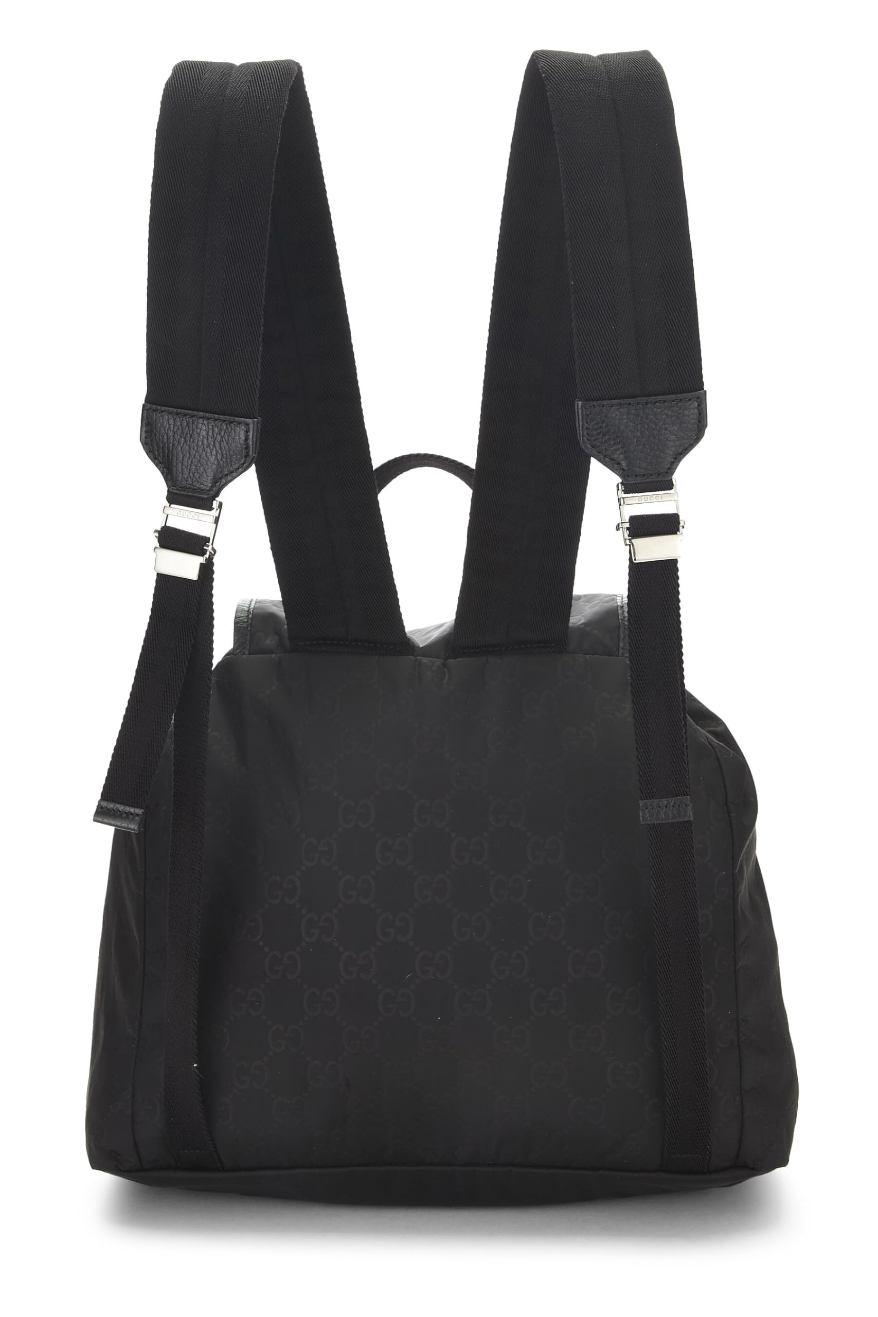 Gucci, Pre-Loved Black Nylon Double Pocket Backpack, Black