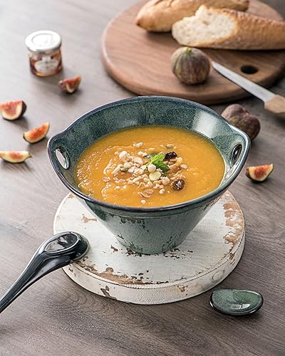 Miniatura 5 de UNICASA Juego de 2 cuencos japoneses para ramen con palillos, cucharas y reposos, 26 onzas, para fideos de porcelana profunda, para Udon, Pho,