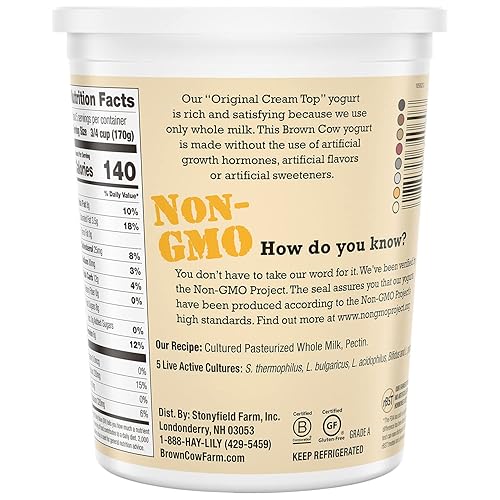Miniatura 4 de Brown Cow Cream Top - Yogur de leche entera liso, 32 oz. Cartón - Yogur cremoso y delicioso