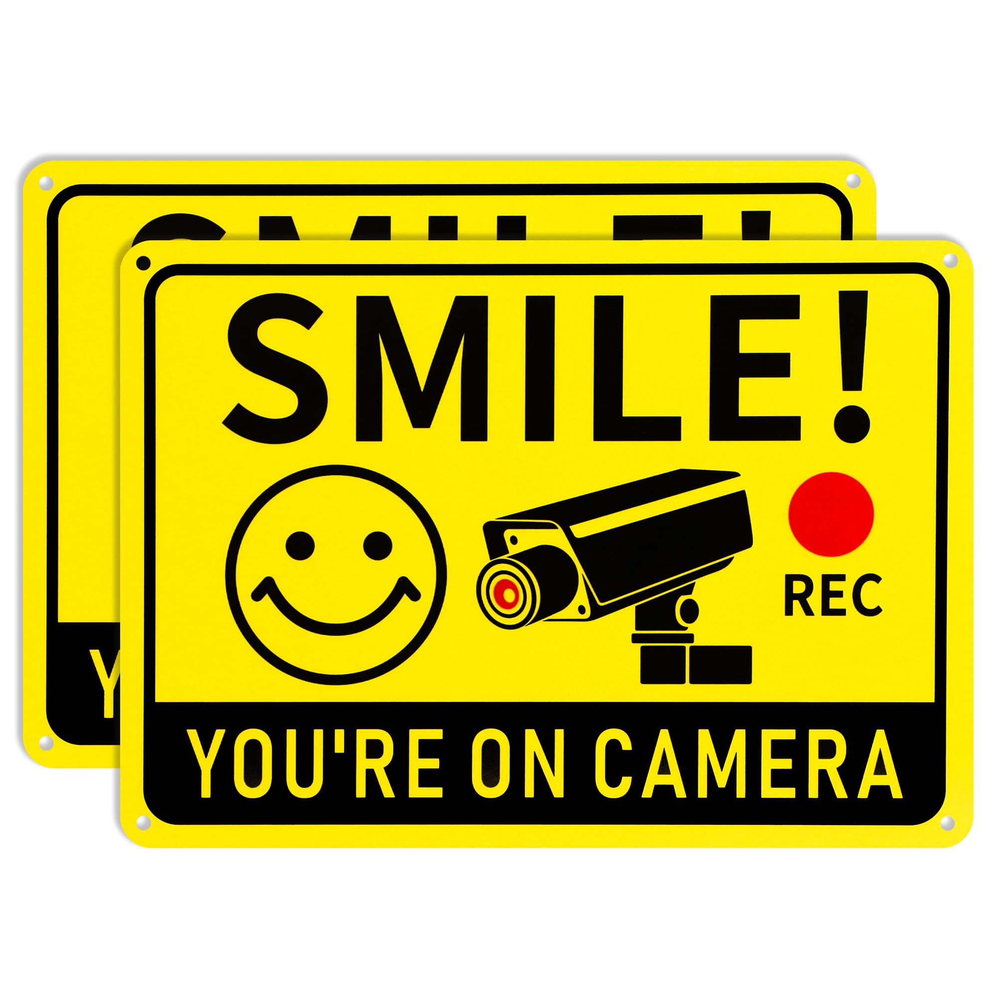 Photo 1 of 2 Pack Smile You're on Camera Signs – Video Surveillance Signs Outdoor, 10"x7" Rust-Free Aluminum Warning Sign, UV Printed Weatherproof Security Camera Sign for Home, Business, Fence, Driveway, CCTV