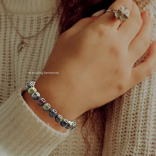 Miniatura 4 de Dragon Bloodstone Bracelet for Women Men's Gifts - Protection Healing Crystal Bracelet - 8mm Gemstone Beaded Adjustable Bracelet Pulseras Para