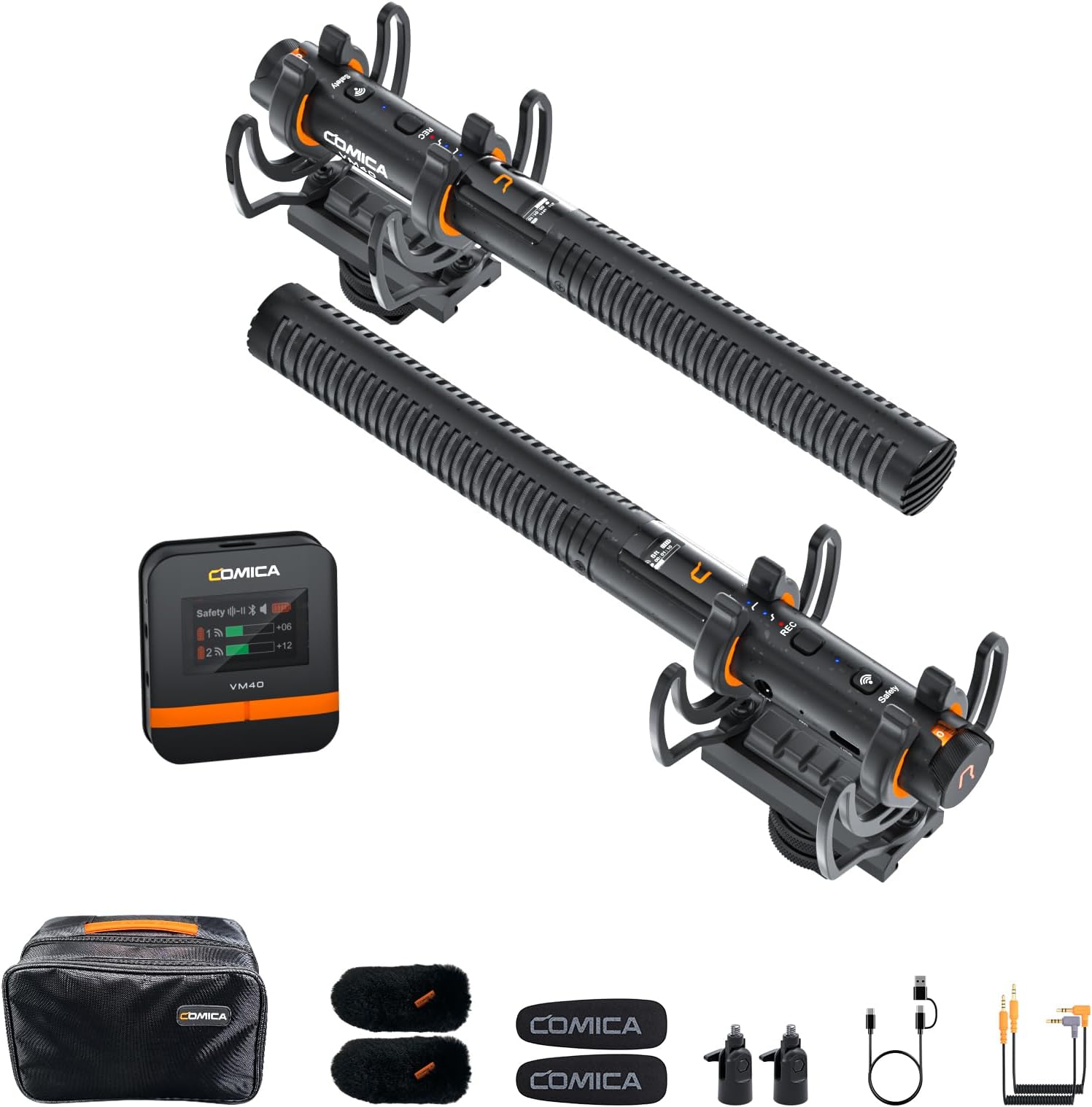 VM40 Combo Dual-Channel Shotgun Microphone with Wired & Wireless Modes, 48kHz/32-bit Float Recording, 32GB Storage, Super Cardioid Video Mic for Canon, Nikon, Sony DSLR Camera, Camcorder Phone