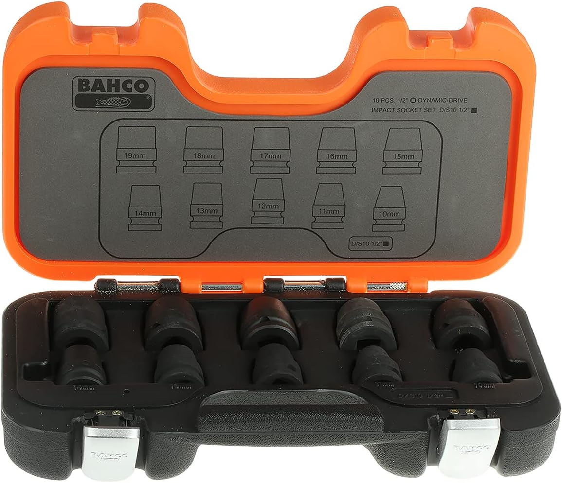Bahco D/S10 BHD/S10 Impact Sockets Set, Orange/Black, 10-19 mm