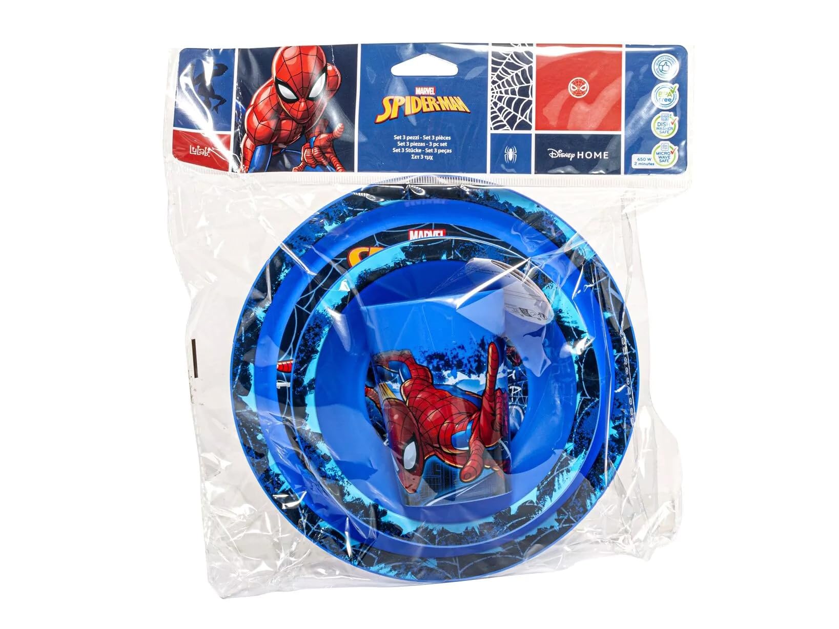 Set Vaisselle Enfant Marvel Spiderman - 5 Pièces Plastique (Assiettes, Verre, Couverts)