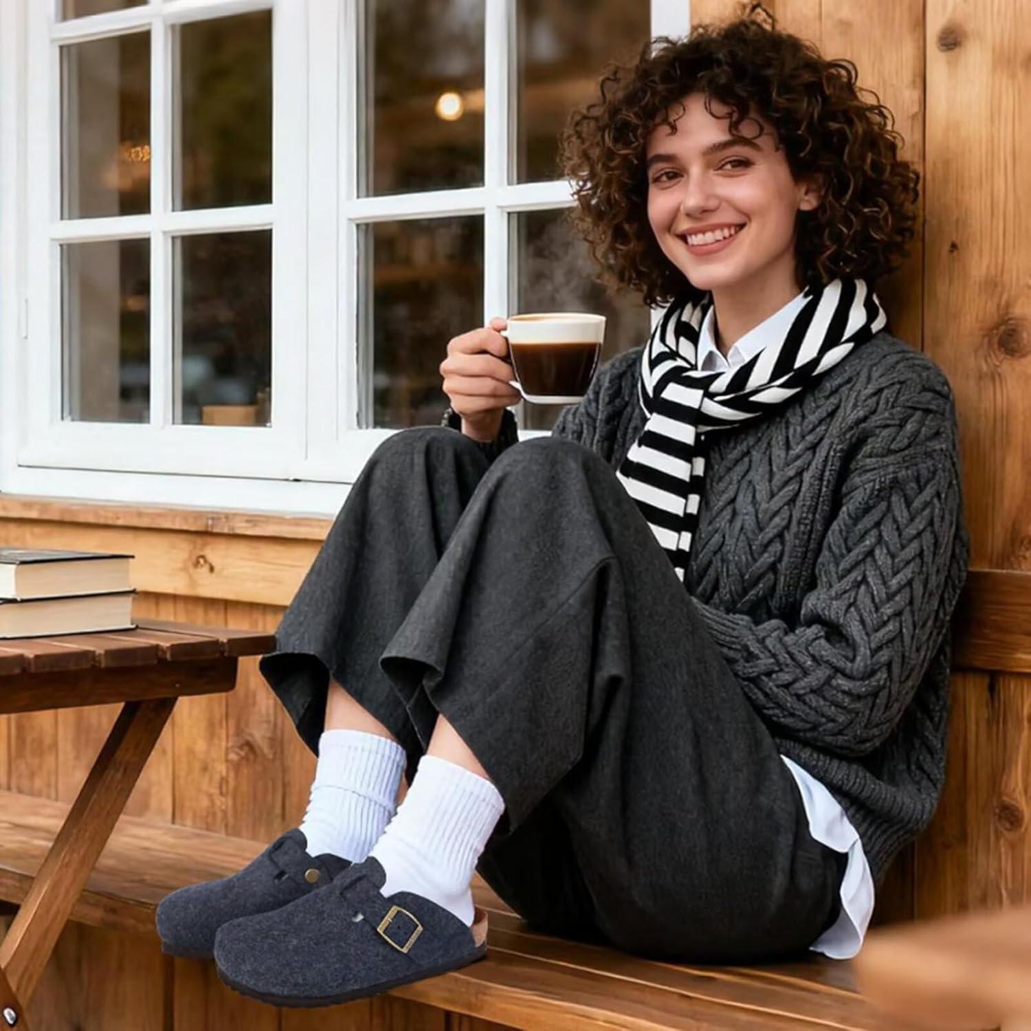 Unisex Wool Clogs with Arch Support, Adjustable Buckle Wool Mules, Comfortable Wood Sole Clogs - Image 2