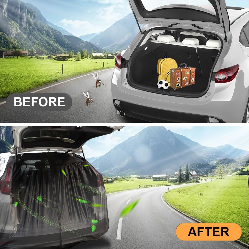 Zanzariera per portellone posteriore dell'auto, 180 x 150 cm, fissaggio magnetico con cerniera, per SUV/Vans con telaio ferromagnetico, protezione privacy e sole in campeggio