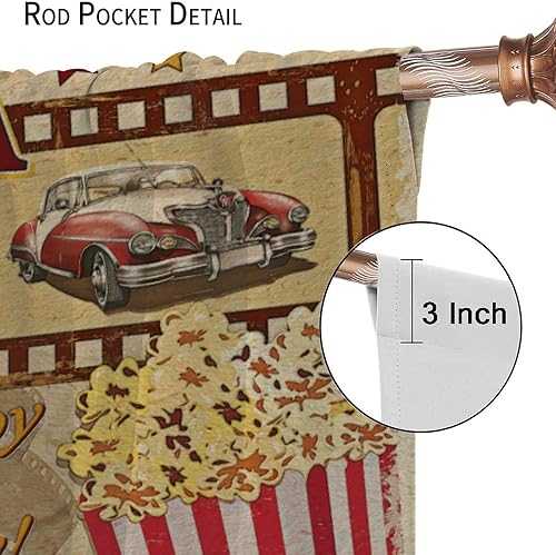 Miniatura 209 de Cortinas opacas para cine en casa, diseño retro moderno, tiras de película de palomitas de maíz para cámara de película, bolsillo para barra,
