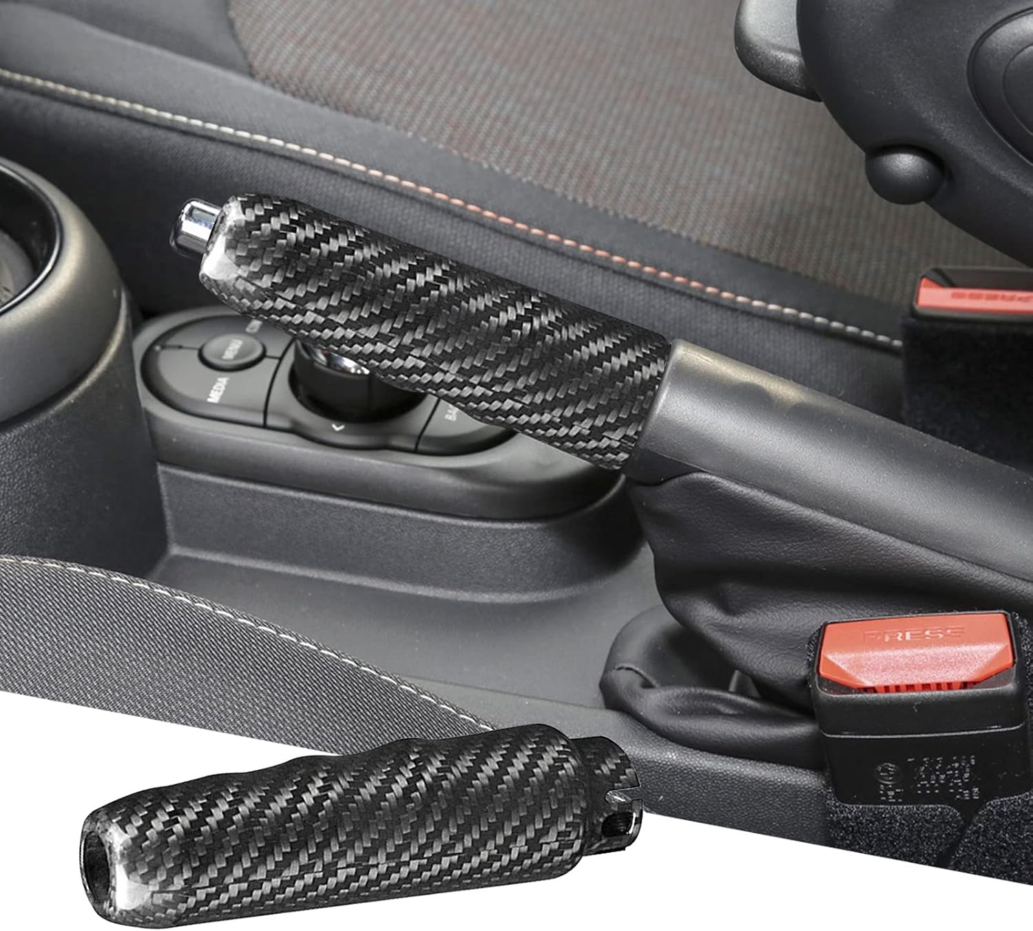 Compatible with Carbon Fiber Car Handbrake Cover Automotive Shift Lever Modified Protection Decoration for Mini Cooper F55 F56 2013-2019 F57 2014-2019 (Black)