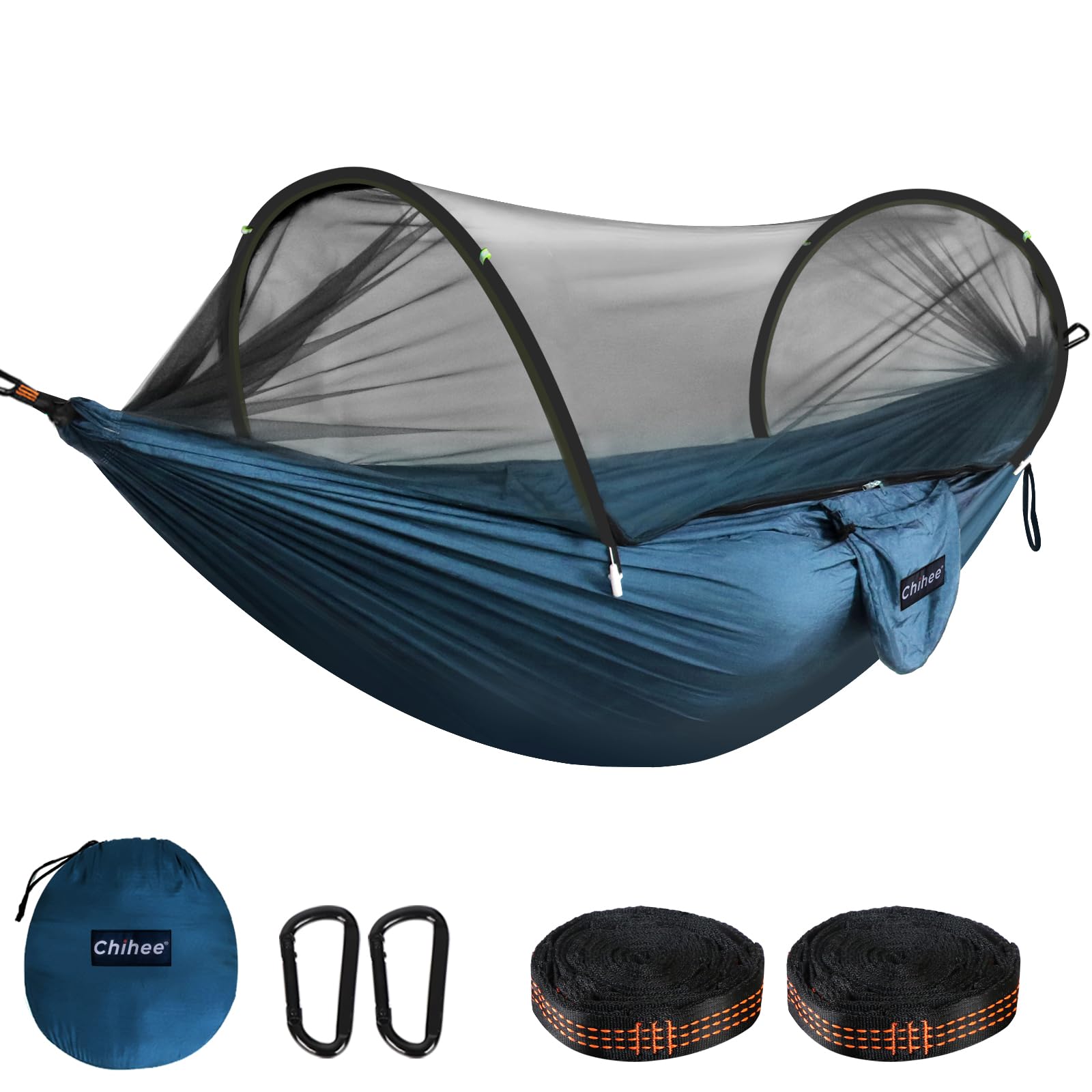Chihee Ultra-Light Travel Camping Hammock Pop-up Net Hammock 660lbs Load Capacity,Breathable,Quick-Drying Parachute Nylon 2 Premium Carabiners,2 Tree Slings Included for Outdoor Backpacking Hiking