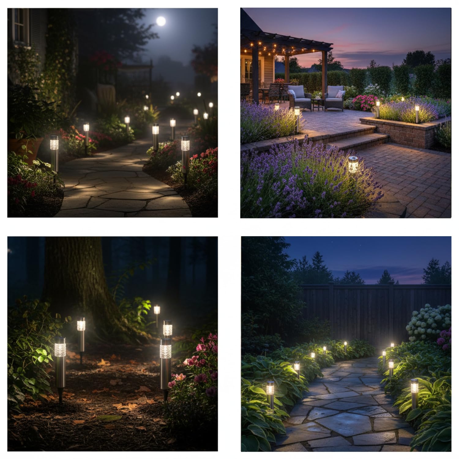 com-four® 16x Solarleuchten für Außen - Solar Gartenleuchten mit Erdspieß aus Edelstahl und Echtglas - Wetterfeste LED Wegeleuchten für Garten, Weg, Terrasse und Einfahrt