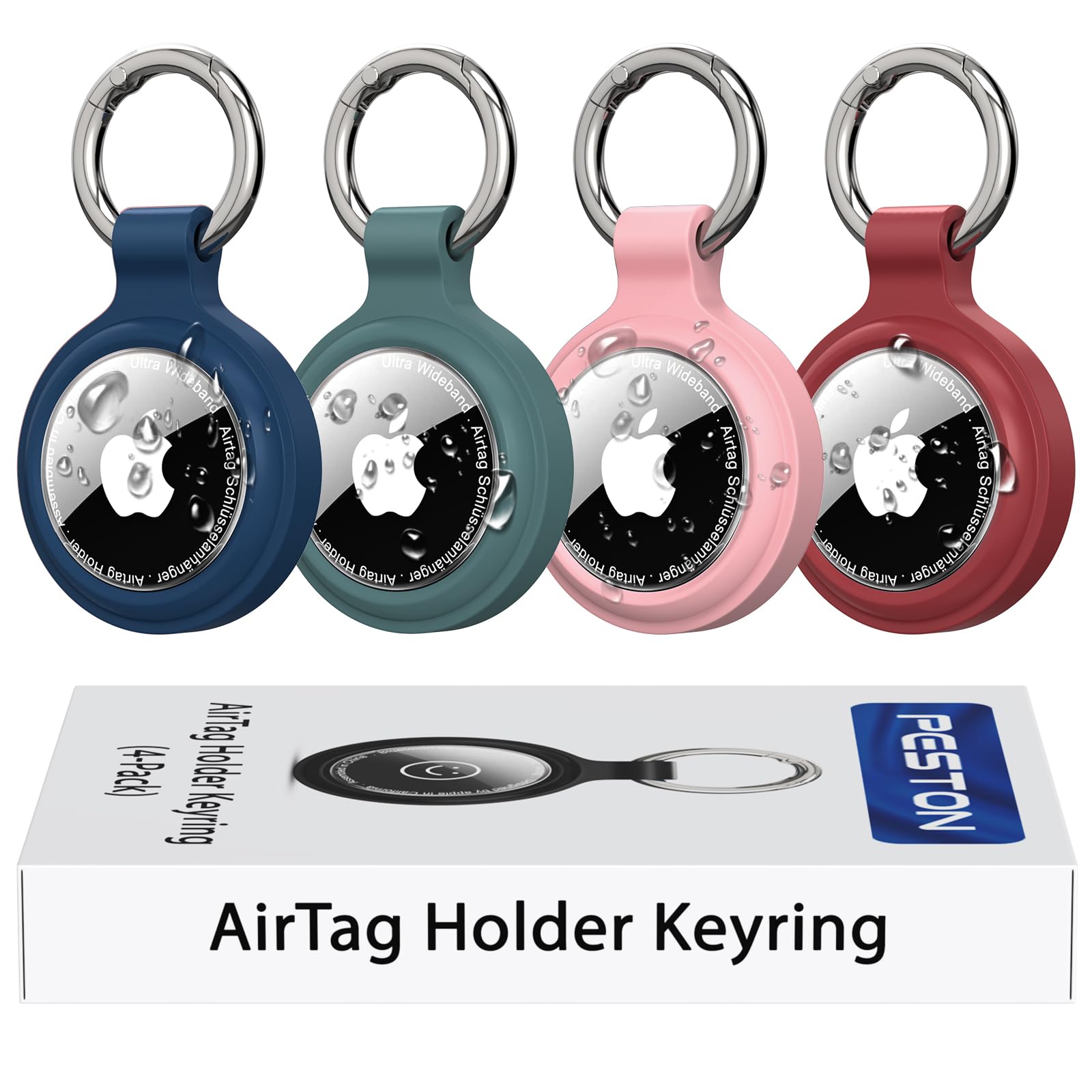 Hülle für Apple AirTag Schlüsselanhänger - IP67 wasserdichte Hülle mit 360° stoßfestem Rundumpanzer - Airtag Anhänger für Schlüssel, Koffer, Hundehalsband & Kinder (4er Set)