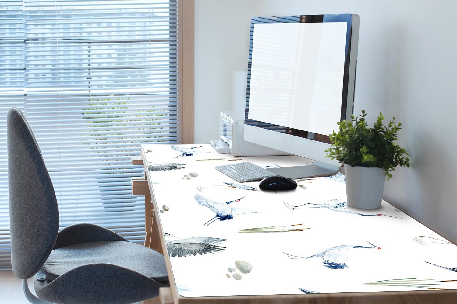 Sous-main de Bureau 120x60 cm Bords Arrondis Protection des Surfaces pour L’espace de Travail Vinyle PVC Antidérapante Facile à Nettoyer Imperméable Idéal à la Maison - Hérons