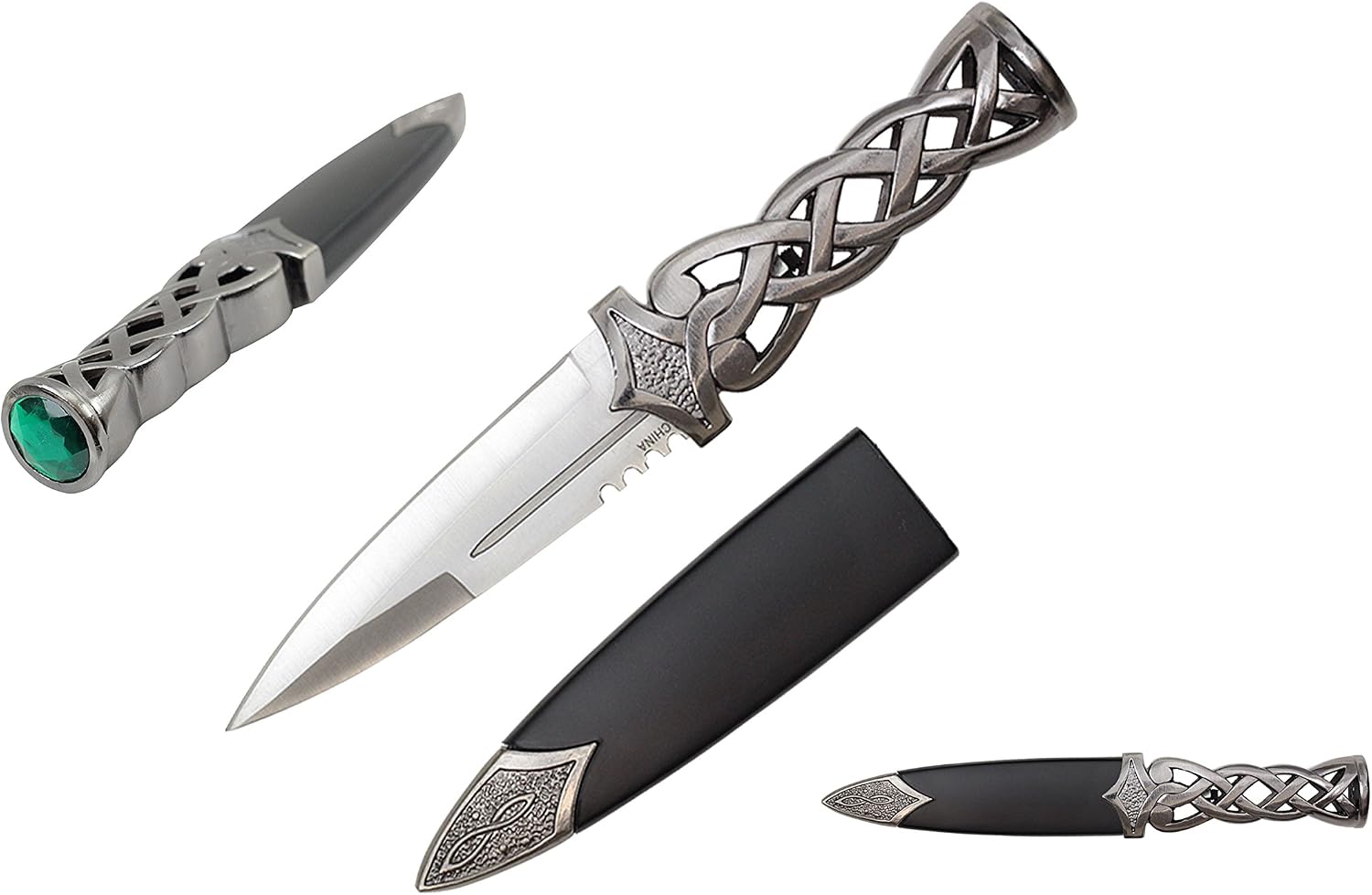 www.mysticalblades.com 9" Thor's Hammer Twisted Steel Celtic Sgian Dubh Scottish Dirk Wedding Athame Dagger with Red Ruby