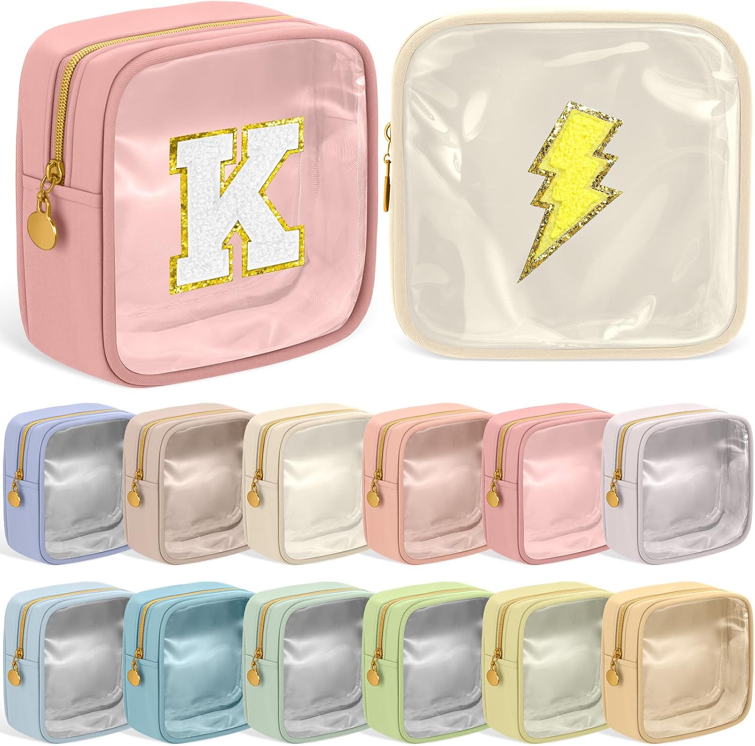 Kacctyen 12 Pcs Mini Makeup Bag Nylon Small Pouch for Purse Mini Square Nylon Pouch with Zipper Small Cosmetic Travel Makeup Bag Purse Organizer for Women(Morandi Color,Translucent)