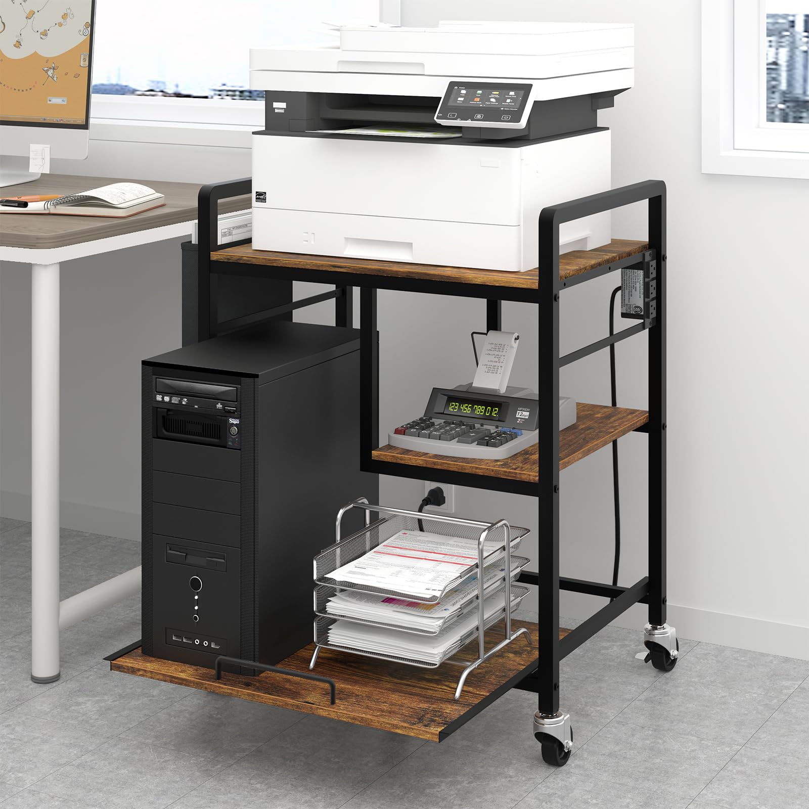 Sedegn Printer Stand with Storage: 24 x 18 Inch Top for Large Printers