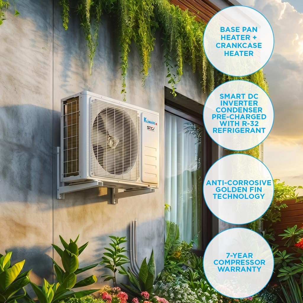 Klimaire Entrada 18,000 BTU 17 SEER2 Ductless Mini-Split Heat Pump Air Conditioner with 16 Ft. Installation Kit, Wall Bracket, Electrical Disconnect, and Whip - 230V