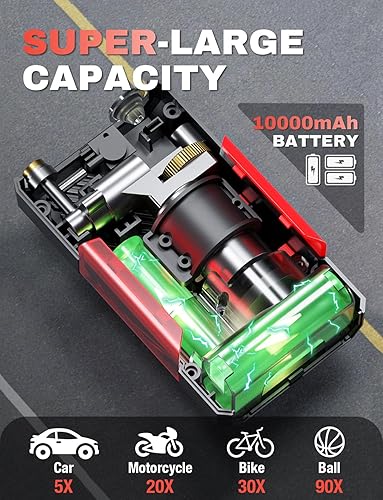 Miniatura 8 de JF.EGWO Inflador de neumáticos, compresor de aire portátil, inflado 2 veces más rápido, inflador de neumáticos inalámbrico de 200 PSI con pantalla