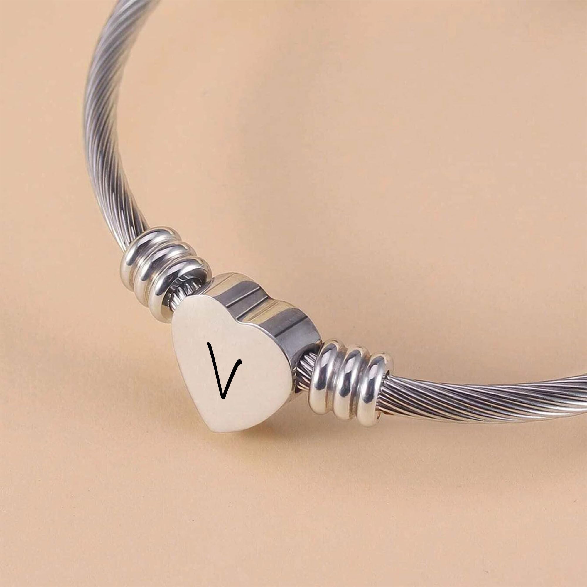 Argento Amore Cuore 26 Lettera Iniziale Alfabeto A-Z Polsino Bracciale Gioielli Regolabili Regalo Per Figlia Figlio Sorelle Amici Mamma Collega Amante Compleanno Natale
