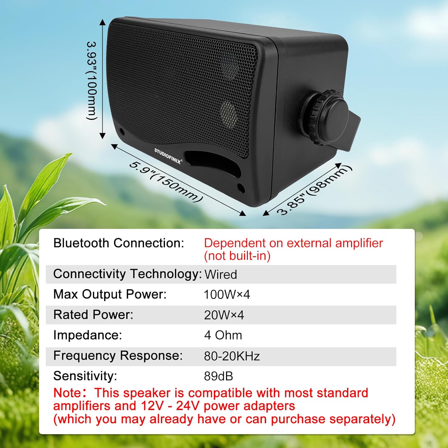 STUDIOFINIX 3.5'' Passive Outdoor Speakers Wired Waterproof,400W Premium Mountable Wall Mount Speakers with Superior Sound,All-Weather Durability,for Patio Marine Boat Garage Indoor(Black 2 Pairs) - Image 4