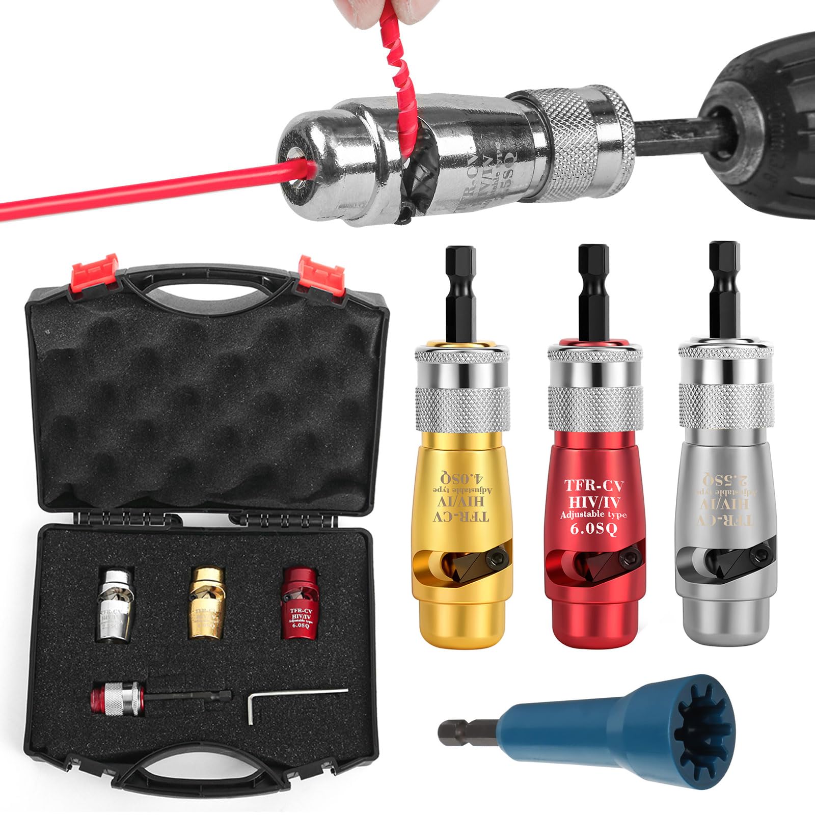 WUEURU Wire Stripping and Twisting Tool, Cable Wire Stripper Tool for Drill Portable Wire Nut Twister Fast Electrical Wire Twister, Power Drill Wire Stripper Cutter Twisting Stripping Tool with Wrench