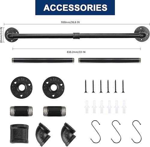 Miniatura 2 de NearMoon Toallero industrial de tubería, accesorio de toallero de baño resistente, montaje en la pared, soporte para toallas de baño de hierro