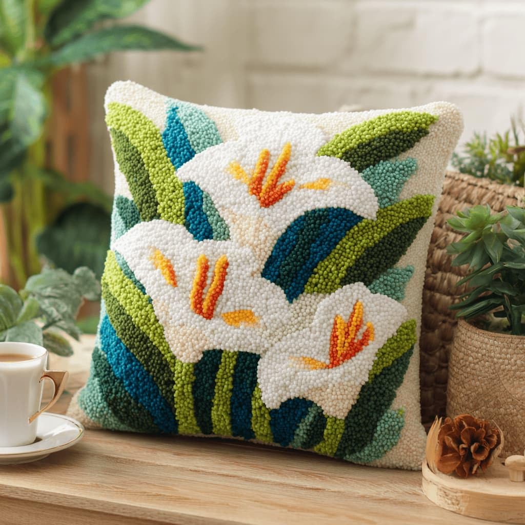 Kitquiver Latch Hook DIY Pillow Kit,Lily Handmade Cushion Cover 43X43Cm