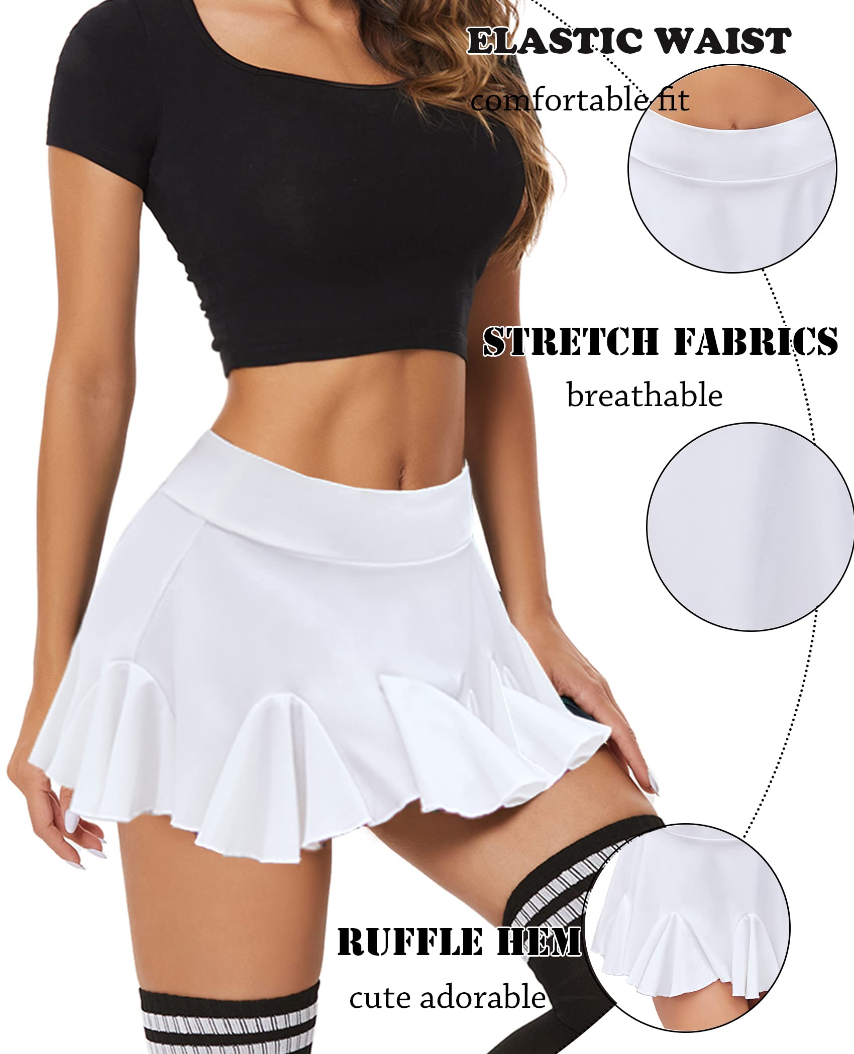 Avidlove Mini Skirt for Women Sexy Pleated Skirts High Waist Skater Skirt Ruffle Lingerie Skirts: Small White