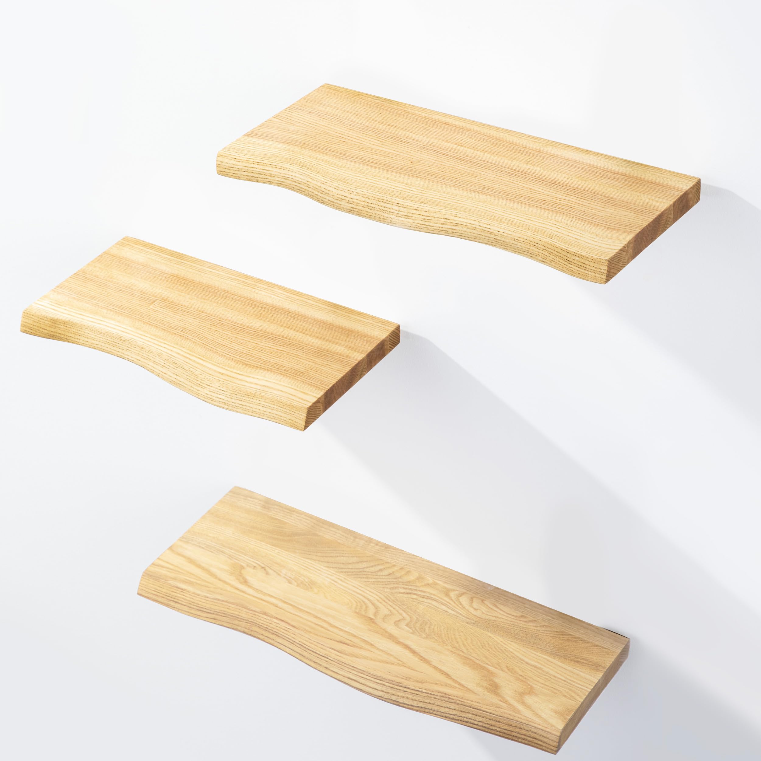 LAMO Manufaktur Estante de Pared de Madera de 3 Piezas con Montaje Invisible 40/35/30cm | Estante de Pared de Madera auténtica 100% | Set estantes de Pared 1 Borde oflis Color: Natural