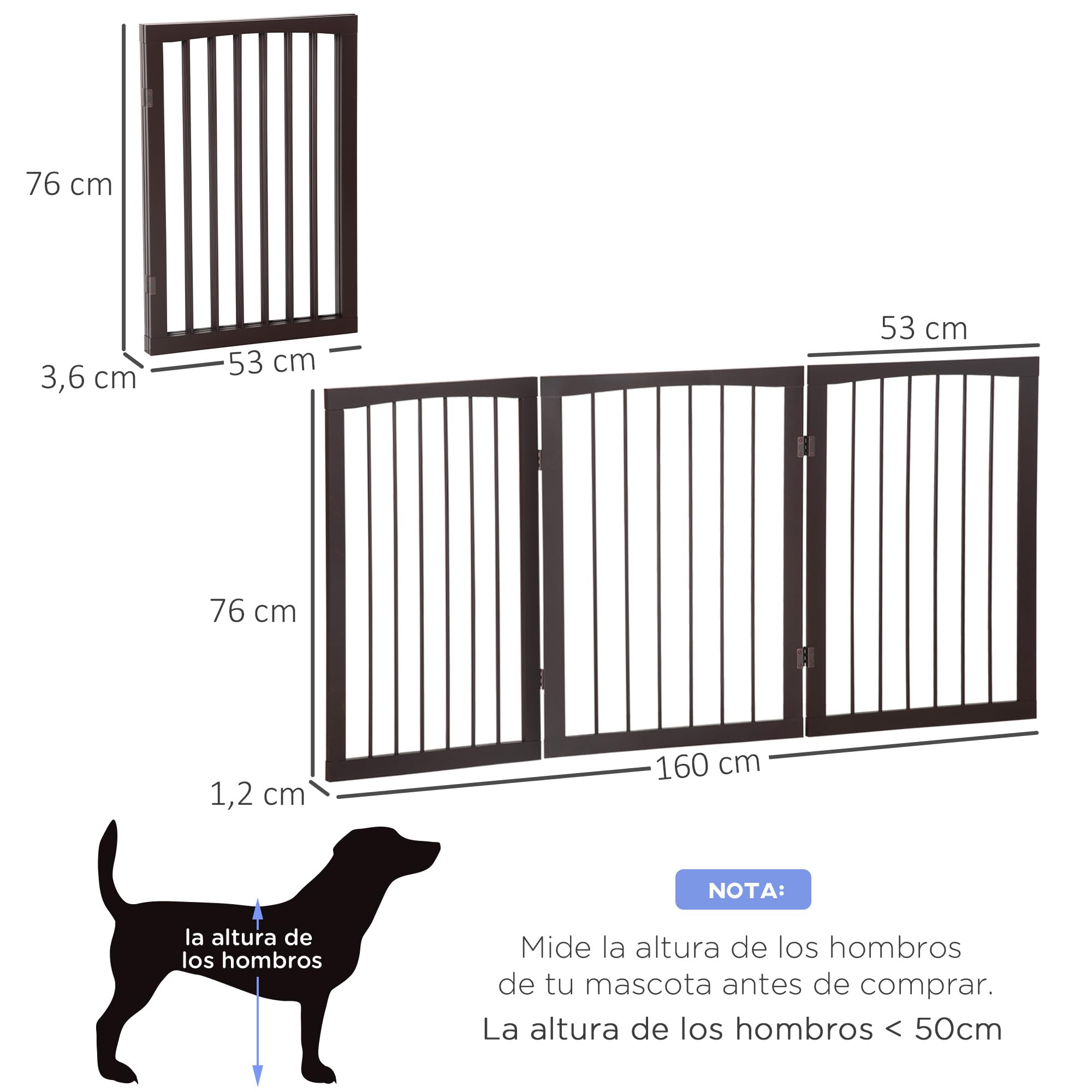 PawHut Barrera de Seguridad Plegable de 3 Paneles Rejilla de Protección para Perros Pequeños 160x76 cm Ideal para Puertas, Pasillos y Escaleras Café Oscuro