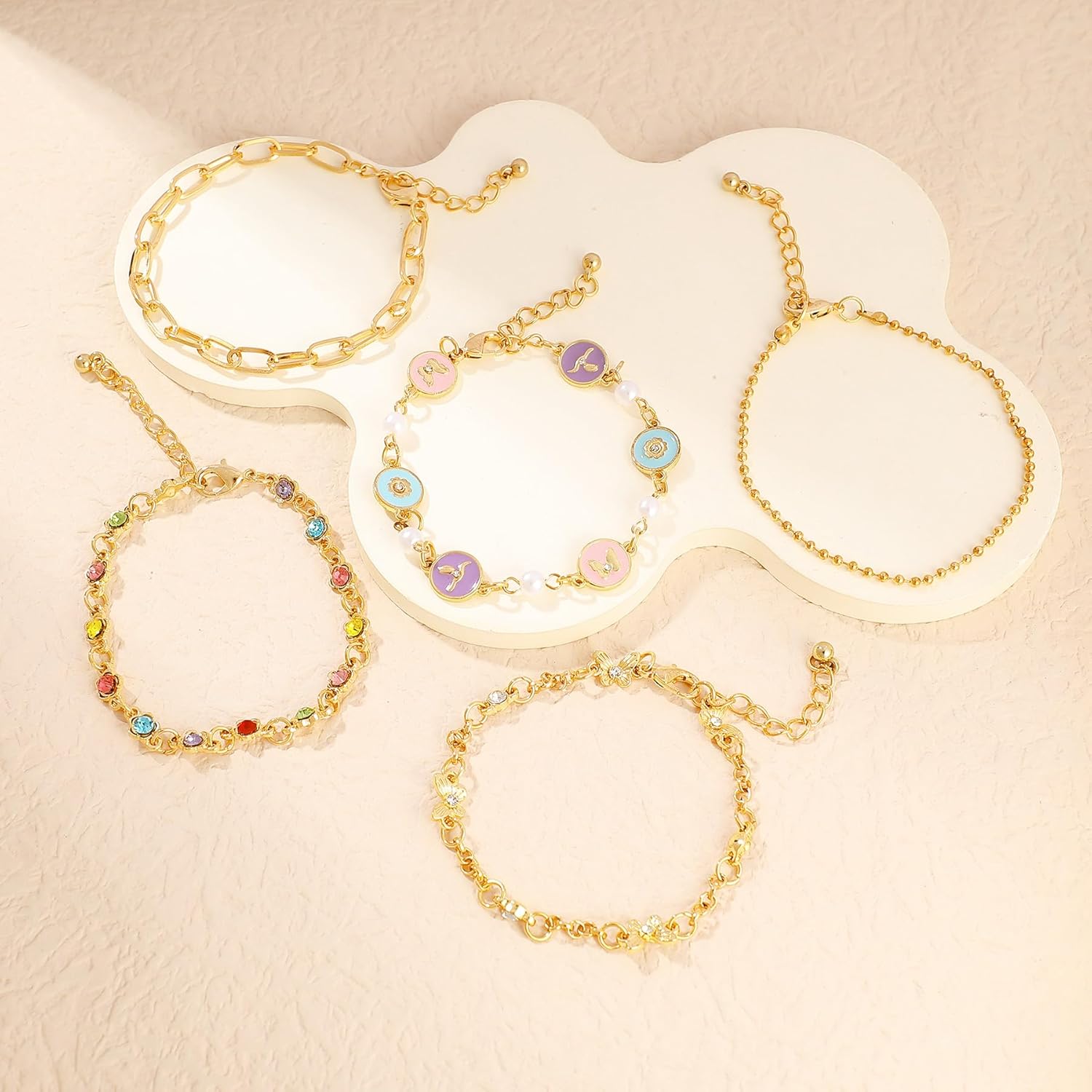 Gold Bracelets Set for Women 14K Gold Plated Stackable Twisted Bangle Rolo Chain Bracelets Layered Diamond Cubic Zirconia Charm Cuban Chain Gold Ball Beads Stretch Bracelets Trendy Jewelry Gift - Image 4