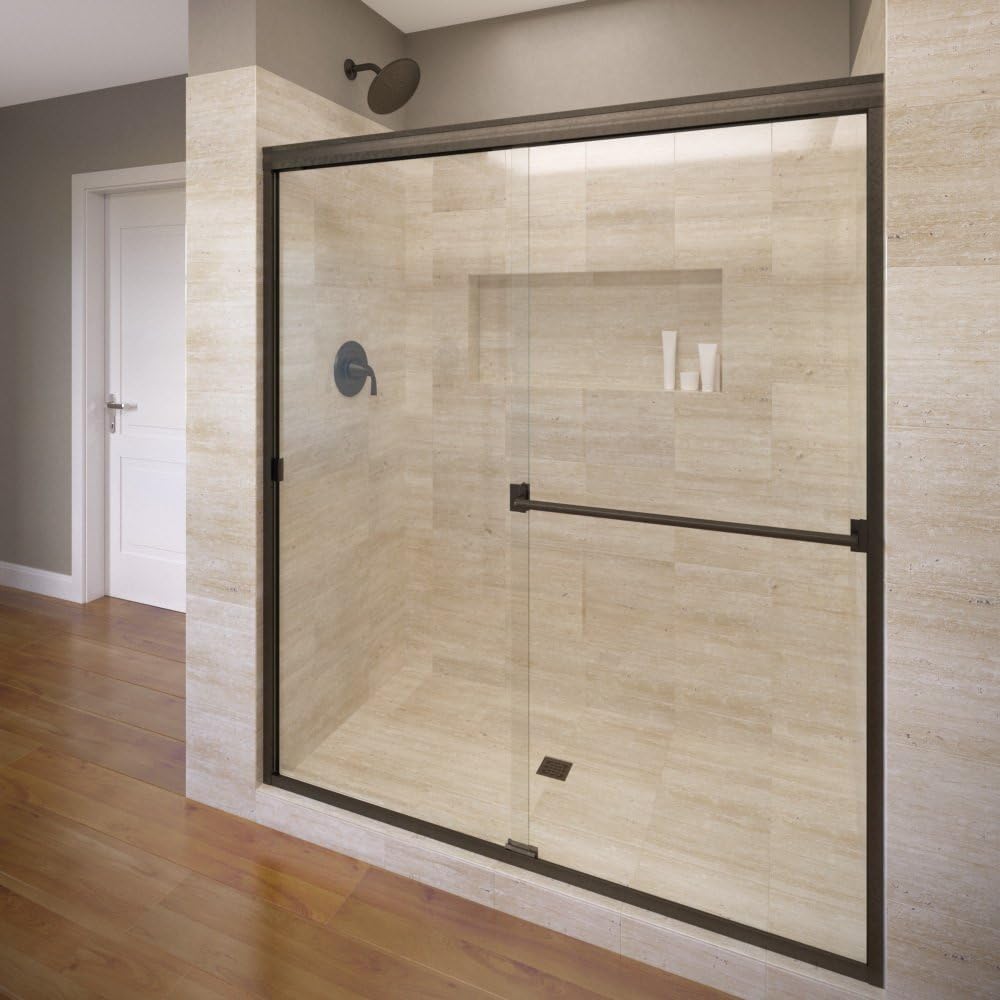 Basco Classic Sliding Shower Door, Fits 40-44 inch opening, Clear Glass, Oil Rubbed Bronze Finish