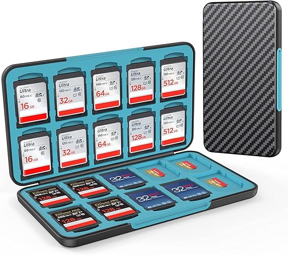 HEIYING Memory Card Case for SD/TF Cards,Portable SD Card Holder Storage Case Compatible with 20 SDXC SDHC and 20 TF Cards Slots - Carbon Fibre Black