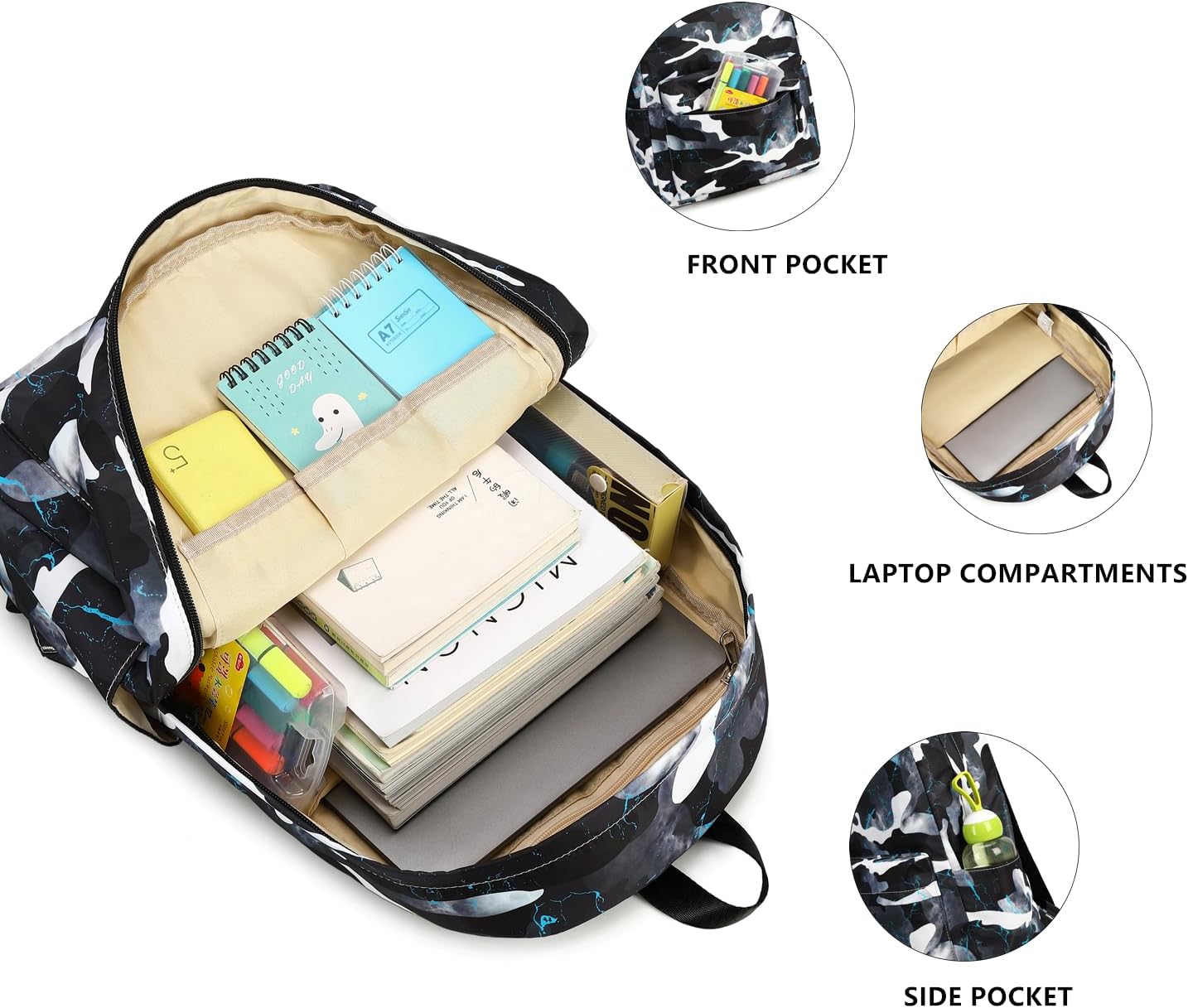 Lmwzh Backpack For Boys Girls Elementary Waterproof teen School Bags Kids Bookbag Lightweight Camo Black - Image 6