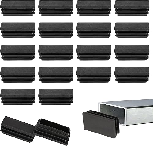 Paquete de 20 tapas rectangulares de 1 x 2 pulgadas, tapas de extremo de tubo, tapones de plástico negro, tapones rectangulares de plástico para