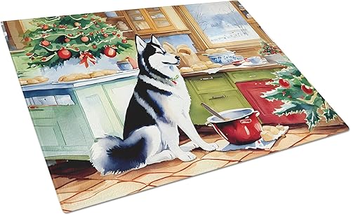 Caroline's Treasures DAC3884LCB Siberian Husky Christmas Cookies Glass Cutting Board Decorative Tempered Glass Kitchen Cutting and Serving Board