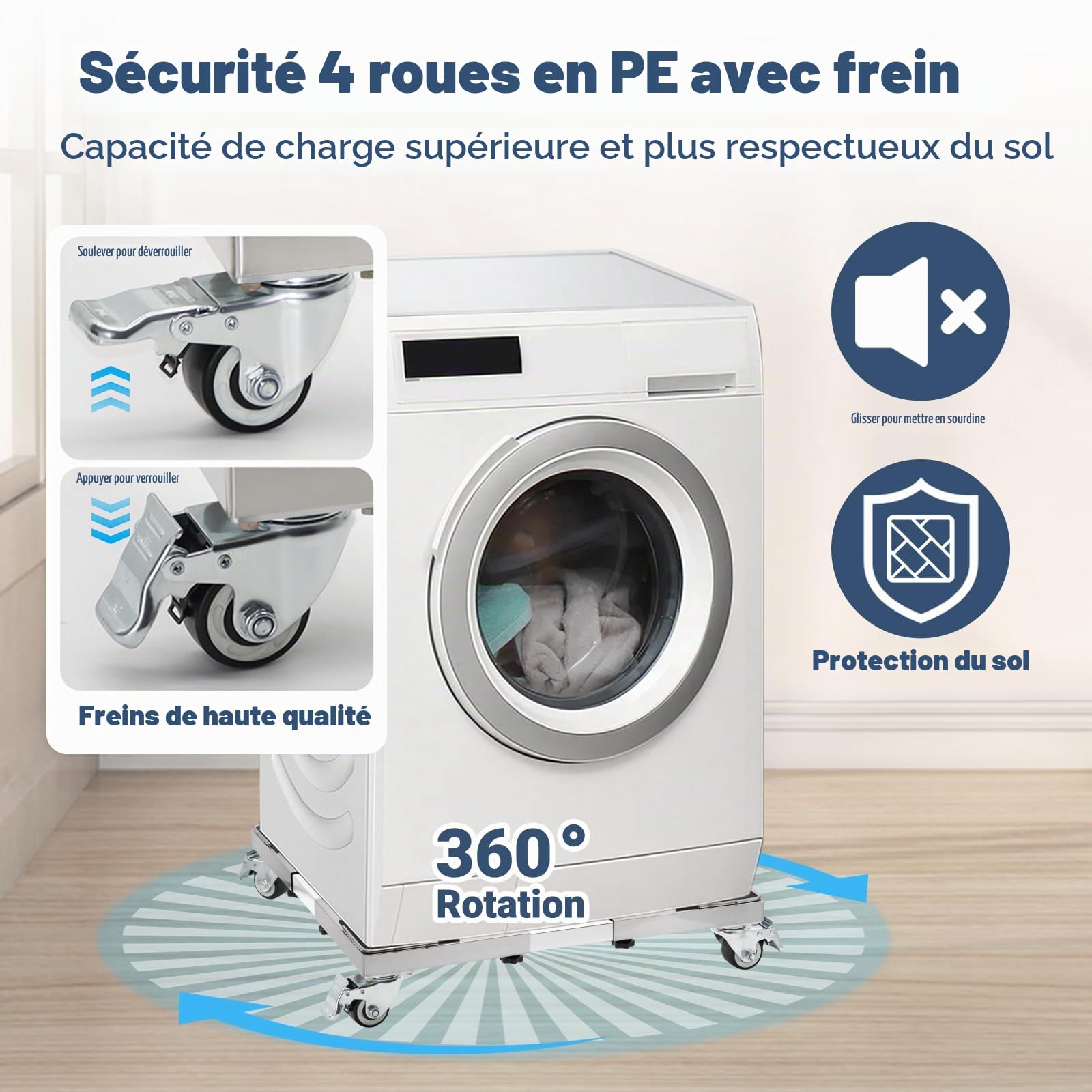 W B D WEIBIDA Support Lourd pour Machine à Laver en Acier Inoxydable avec 4 Roues Verrouillables, Capacité 300KG Socle Lave Linge Résistante à la Rouille Réglable de 54-72CM, Support pour Sèche-Linge