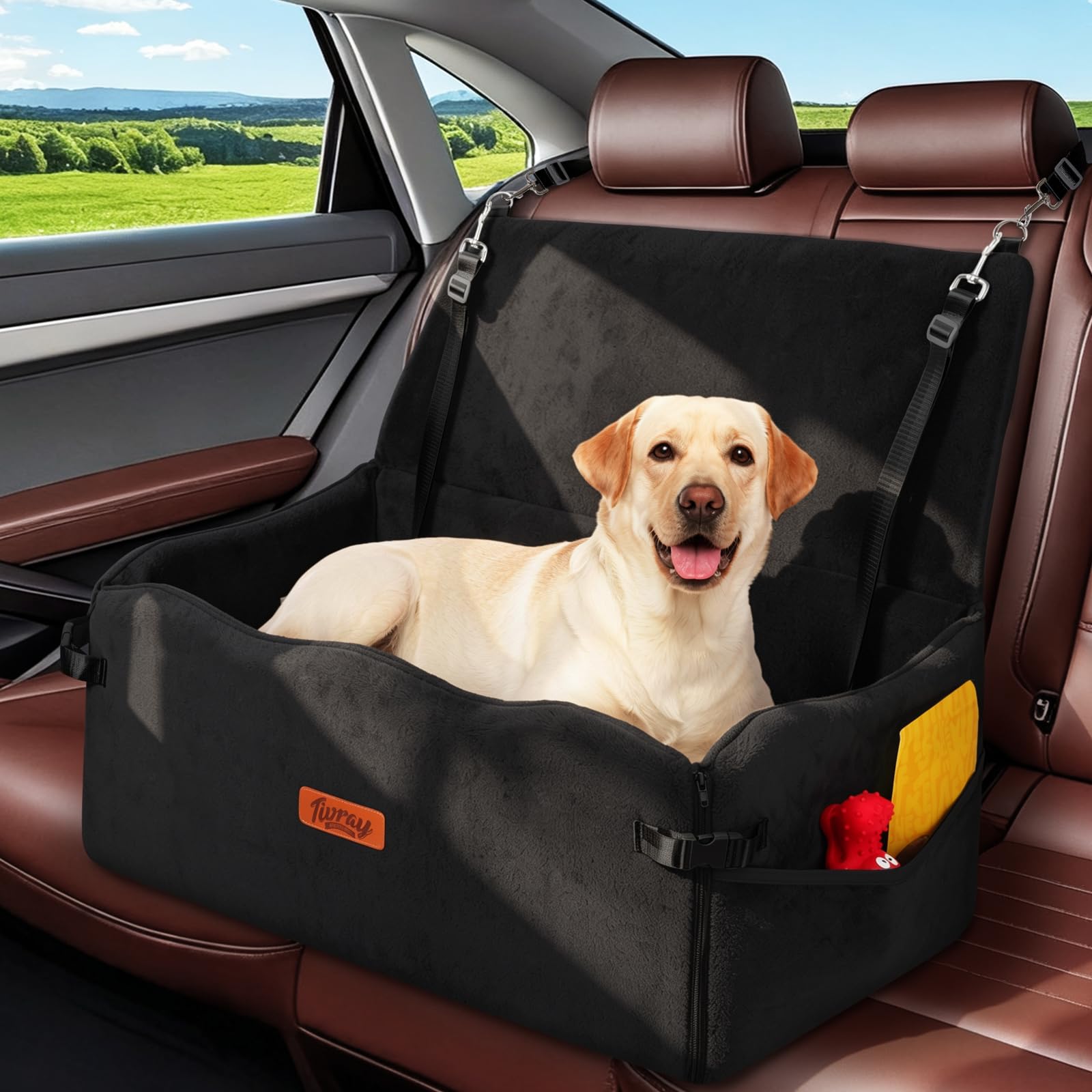 Tivray Dog Car Seat for Large Dogs Up to 60 lb, Thick Cushion, Black