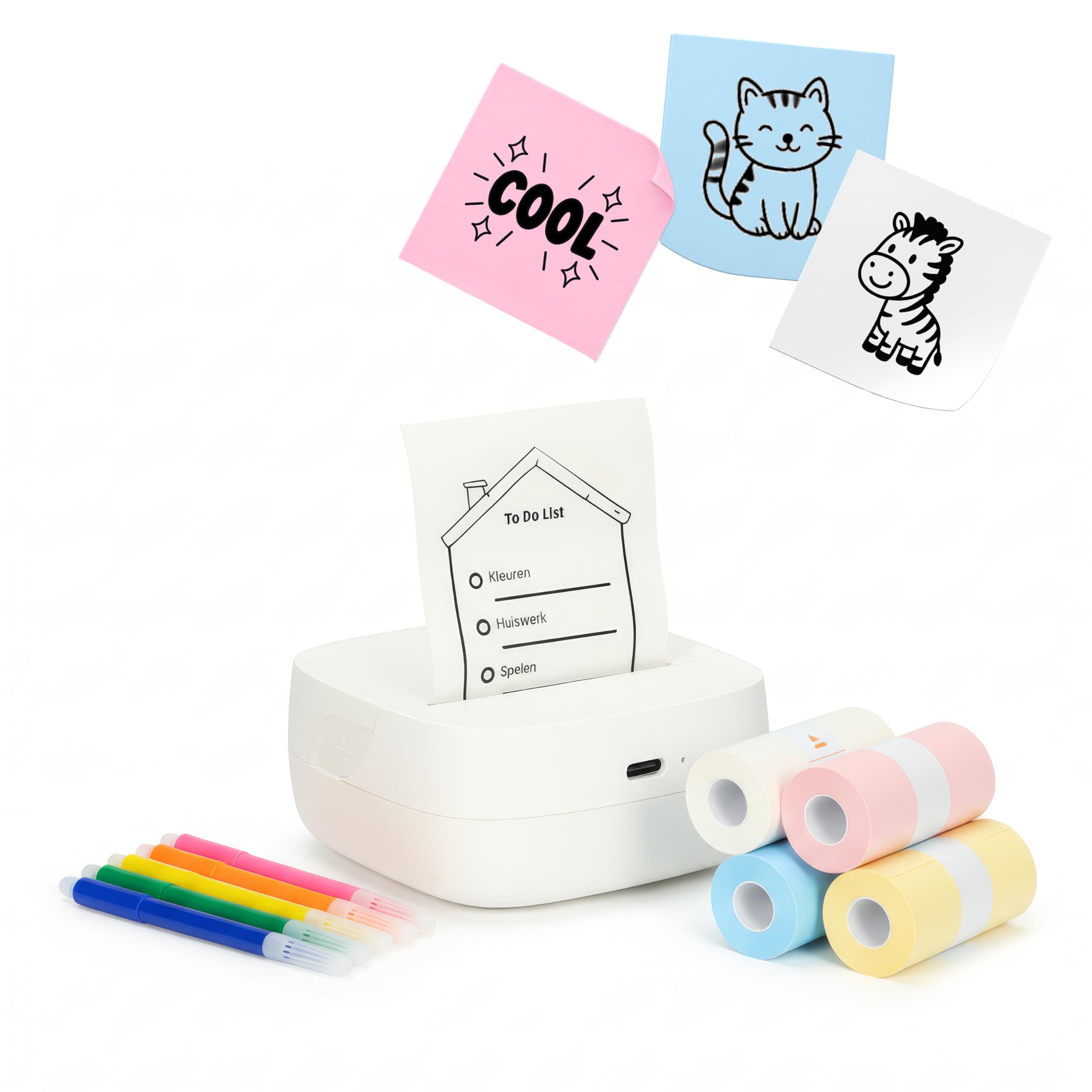 Crafts&Co Mini stampante tascabile | stampante portatile Bluetooth per smartphone adesivi e appunti, stampante termica senza inchiostro, dimensioni 8 x 8 x 3 cm, colore bianco