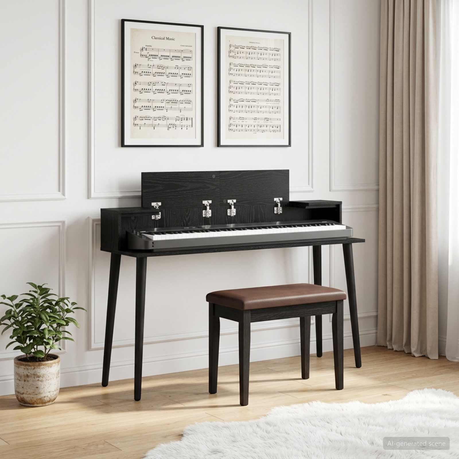 Generisch Studiotisch Schwarz Eichen-Optik 152 x 36 x 19,5 cm,Keyboardzubehör,12.91 kg-8006693
