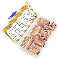 Vista 2 de Kit surtido de arandelas métricas de cobre de 150 piezas, 8 tamaños, arandelas planas