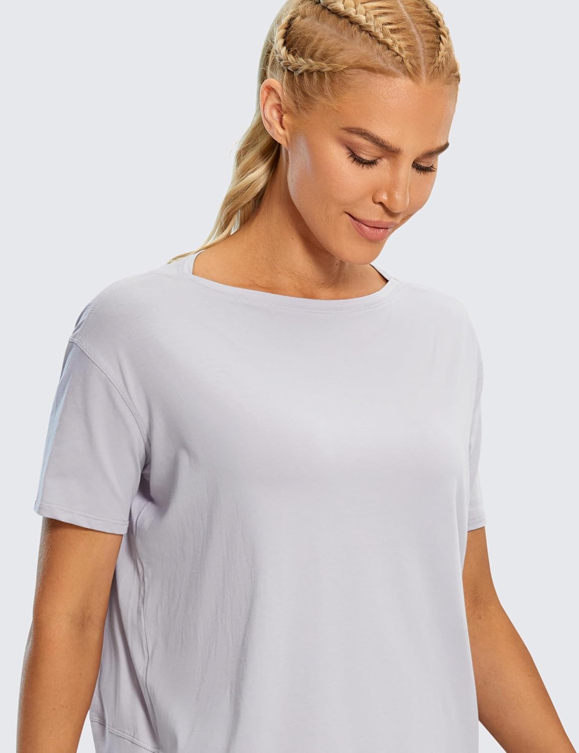 CRZ YOGA Women's Pima Cotton Short Sleeve Shirts Boat Neck Loose Fit Gym Workout T-Shirt Athletic Casual Tops - Image 3