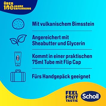 Scholl Expertcare nasır önleyici bakım peelingi – kuru cilt ve nasır için ayak bakımı – 1 x 75 ml – yıkanabilir formül, doğal ponza taşlı, cilt uyumluluğu dermatolojik olarak test edilmiştir