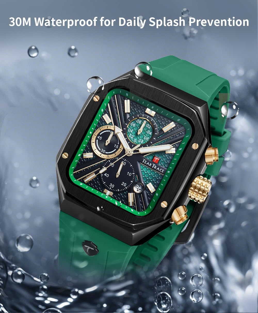 Rectangle Mens Watches Luminous Waterproof Luxury Dress Men's Wrist Watches Chronograph Analog Square Watch for Men with Silicon Strap - Image 6