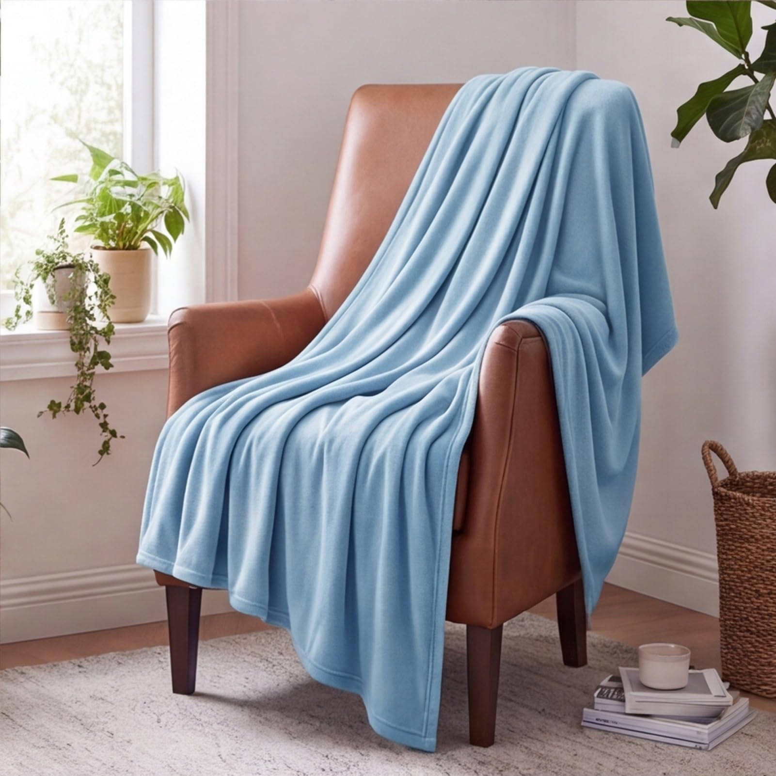Kuscheldecke 95 x 355 cm Weich/Warm/Leicht Warme Sofa Decke Falten Beständig/Anti-Verfärben für Sofa/Couch Und Tagesdecke, Blau