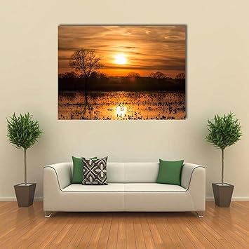 Amazon 絵画 アートパネル インテリア絵画 壁掛け ポスター ウォールアート 壁掛け 部屋 装飾 壁絵 おしゃれ ポスターアートパネル 額入り絵画 夕暮れ時の森に近い湖 ウォールステッカー オンライン通販