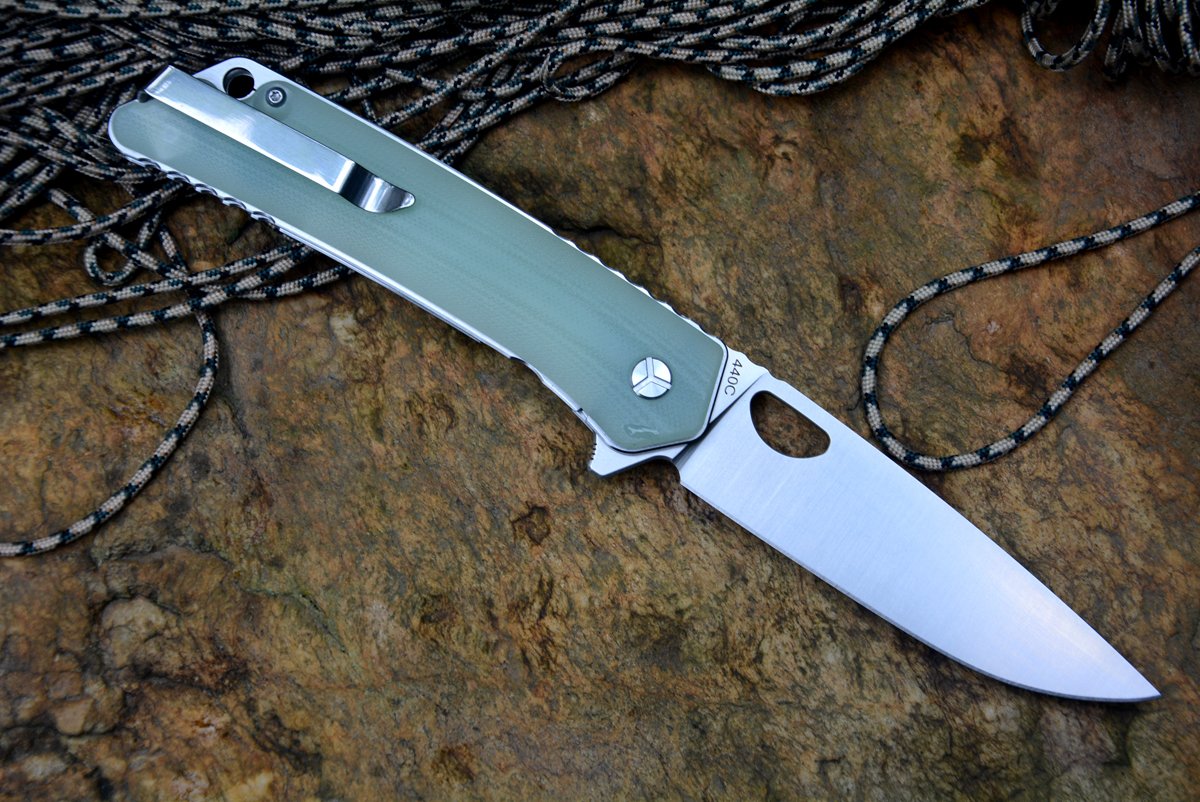 YSTART LK5016 Folding Knife 440C Stainless Steel Blade;Jade G10 Handle